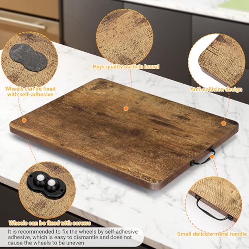 Sliding Tray for Coffee Maker, 360° Rotating Appliance Slider for Kitchen Appliances, Wooden Sliding Tray Suitable for Kitchen Countertops and Kitchen Appliances.(Brown, Large) - color: Brown