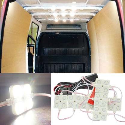 Ampper 12V 40 LEDs Interior Van Light Kits, LED Ceiling Lights with Simplified Harness Switch Fuse for Van RV Boats Caravans Trailers and More (10 Modules, White) - size: 40 LEDs