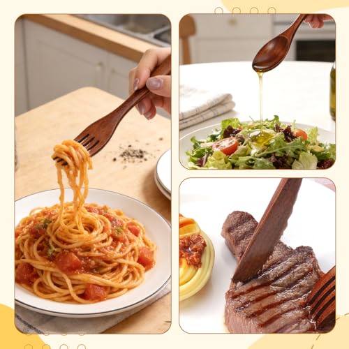 3 PCS Wooden Spoons for Eating Travel Wooden Utensil Set Reusable Utensils Set Portable Cutlery Wooden-Fork and Spoon with Bag for Travel Camping