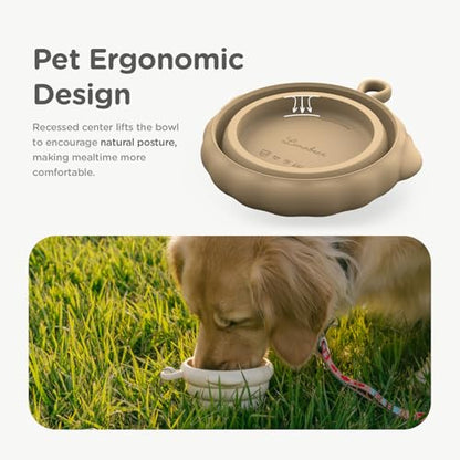 Silicone Collapsible Dog Bowl for Travel,Premium Food-Grade Silicone, Portable Water Bowl for Dogs Cats, Foldable Food Water Bowl, Walking, Carabiner, BPA Free, Dishwasher Safe (Brown) - color: Brown