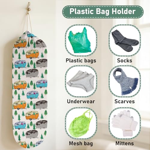 2Pcs Camping RV Essentials Plastic Bag Holder, Reusable Hanging Grocery Bags Holder for Camper RV Accessories, Portable Trash Bags Organizer for Camper Must Haves, Picnics, Beach, Hiking - style: Camper