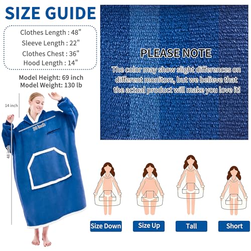 IFNOW Wearable Blanket Hoodie, Oversized Sherpa Fleece Hooded Sweatshirt with Eye Mask, Cozy and Giant Blanket Hoodie with Sleeves Extra Long for Adults Men Women, Navyblue - color: Navyblue, size: Adult