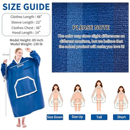 IFNOW Wearable Blanket Hoodie, Oversized Sherpa Fleece Hooded Sweatshirt with Eye Mask, Cozy and Giant Blanket Hoodie with Sleeves Extra Long for Adults Men Women, Navyblue - color: Navyblue, size: Adult