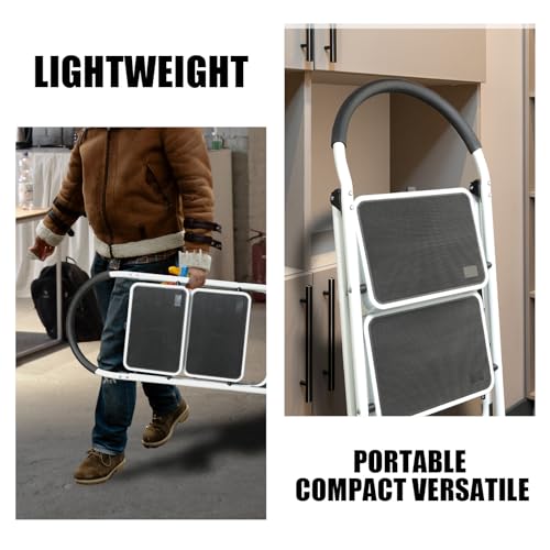 Big Red 2 Step Ladder, 400 lbs Ergonomic Folding Stool with Anti-Slip Pedal, Step Stool with Padded Handle for Kitchen, Household, Offices, ATRJZ9022BR, Torin - style: 2 Step Ladder