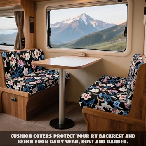 Flower Leaf Pattern 2 Pcs RV Dinette Cushion Covers Breathable RV Couch Cover Elastic Loveseat Sofa Chair Cover Furniture Protector for RV Camper Car Bench - color: Flower Leaf