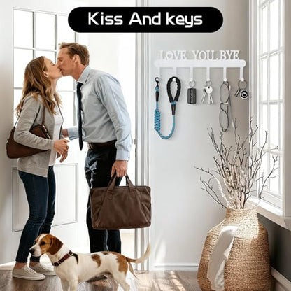 Key Holder for Wall - 'Love You Bye' Key Hooks,Key Holder Wall Mount Self Adhesive, Key Rack Wall Mount for Wall No Drill for Living Room, Kitchen, Bathroom, Garage (White, 6 Hooks) - color: Love You Bye' White