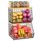 2 Set Stackable Wire Basket with Wooden Tops & Pad for kitchen organizers and storage, XXL Kitchen Counter Organizer for Fruit, Vegetable, Bread, Potato and Onion Storage Bin - size: 2pcs*11.8"*11.8"*18.9"