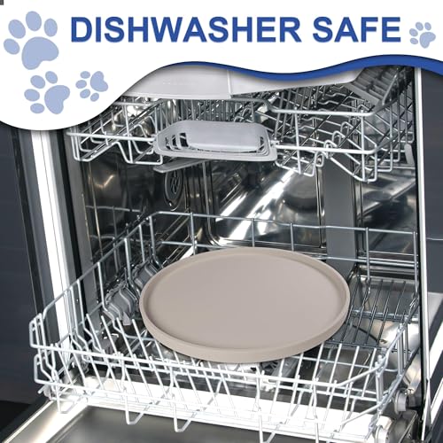 Arespark Dog Food Mat, Nonslip Waterproof Dog Silicone Feeding Bowl Mat with Raised Edges for Floors Prevent Spills, Round Eating Plate Puppy Supplies 10inch (Off White, 1 Pack)