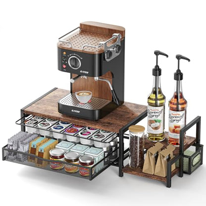 K Cup Holder, 2-Tier Coffee Pod Holder for 48 Pods, K Cup Drawer Organizer with Sliding Storage Drawer, Coffee Bar Station Organizer for Countertop, Space Saving, Home & Office, Brown - size: 22.3"×9.5"×6.7"