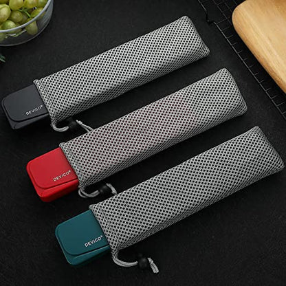 DEVICO Travel Utensils, 18/8 Stainless Steel Portable Reusable Camping Silverware Cutlery Flatware Set, 4-Piece Include Fork Spoon Chopsticks with Case (Dark Green) - color: Dark-green