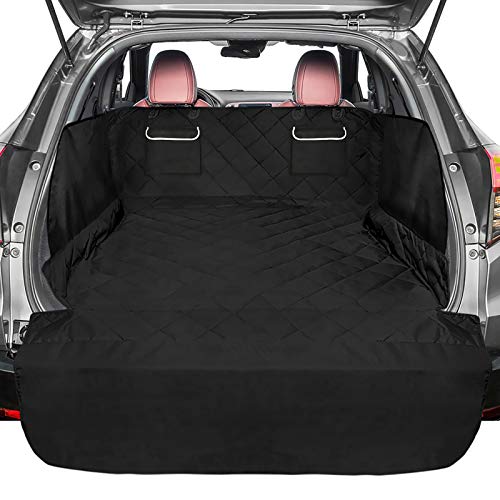 F-color SUV Cargo Liner for Dogs - Waterproof Trunk Cover, Black 53 x 91 | Waterproof 600D Oxford Liner, Side Flaps, Bumper Flap, Trunk Cover for Suvs, Full-Coverage Quilted Liner - color: Black with Pockets, size: Large Extended (With Flaps) 93"