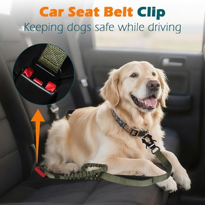 PetBonus Heavy Duty Tactical Dog Leash, 5 FT Bungee Shock Absorption Leash with 2 Padded Handles, Quick Release Metal Clip, Car Seatbelt, No Pull Training Lead for Large Medium Dogs（Army Green） - color: Army Green