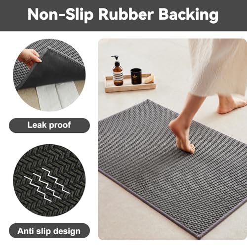 Triohero Toilet Rug, Thin Toilet Rugs U Shaped Washable Non Slip Absorbent Quick Dry Low Pile Toilet Mat, Dark Grey 20"x24" U Shape - color: Dark Grey, size: 20"x24" U Shape