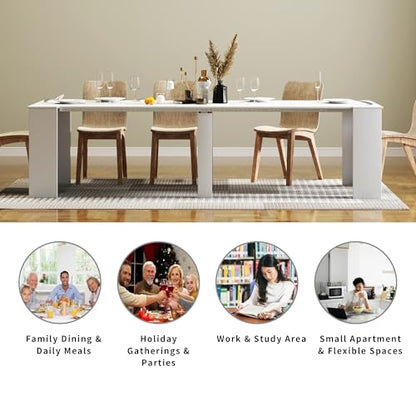 Extendable Dining Table, Transformer Console Table for 1-12 People, Space Saving Dining Room Table for Homes, Apartments, White - color: A3 White