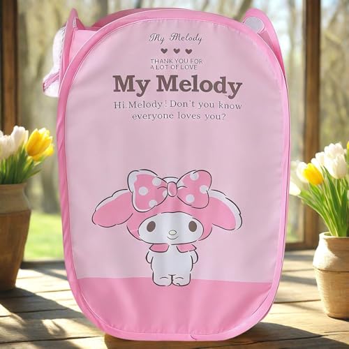 Cute Cartoon themed Laundry Basket, Mesh Pop Up Hamper with Carry Handles, Large Capacity Collapsible Storage for Room, Dorm | Travel & Camping (Melody) - color: Melody