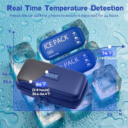 Insulin Cooler Travel Case TSA Approved Diabetic Medicine Cooling Bag with Digital Temperature Display, 2 Ice Pack - color: Purple