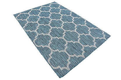 Unique Loom Outdoor Trellis Collection Area Rug (4' 1" x 6' 1" Rectangle, Teal/ Gray) - color: Teal/Gray, size: 4'1" x 6'1" (Rectangular)