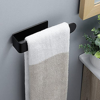Taozun Hand Towel Bar Bathroom Towel Holder Black Single Towel Rack Self Adhesive Towel Ring Stainless Steel Towel Rail for Bathroom Kitchen, 2 Packs - color: Black, size: 8-inch(2 Pack)
