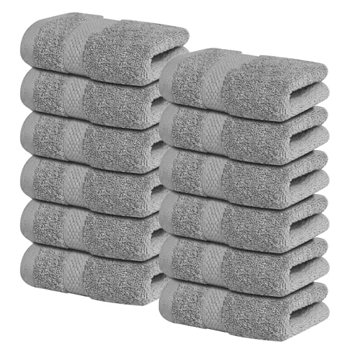 Infinitee Xclusives Luxury Wash Cloths for Showering [13x13] – 100% Cotton Washcloths [Pack of 12], Soft and Absorbent Face Towels for Bathroom Wash Clothes, Gym, and Spa (Charming Grey) - color: Charming Grey, size: Washcloths - 12 Pack