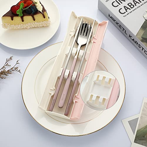 DEVICO Portable Travel Utensils with Case, Reusable Camping Silverware for Lunch, 18/8 Stainless Steel Cutlery Set (Pink) - color: Pink