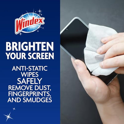 Windex Electronic Cleaning Wipes, Pre-Moistened Screen Wipes for TVs, Phones, and Other Electronics, Resealable for a Freshness Lock, 25 Count (Pack of 12) - size: 25 Count (Pack of 12)
