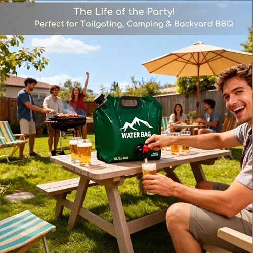 Collapsible Water Container with Spigot 2.1Gal, 4Pack Portable Beer Dispenser Bag for Camping RV, 3-Layer Oxygen Barrier Growler Alternative, BPA Free Reusable Drink Bags for Homebrew Festivals Cruise