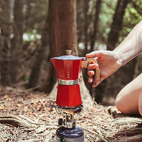 GROSCHE Milano Stovetop Espresso Maker Moka Pot 3 espresso Cup - 5oz, Red - Cuban Coffee Maker Stove top coffee maker Moka Italian espresso greca coffee maker brewer percolator - color: Red, size: 3 espresso cups