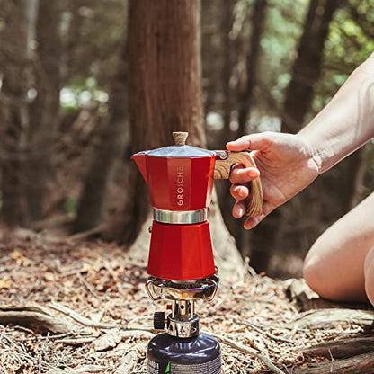 GROSCHE Milano Stovetop Espresso Maker Moka Pot 3 espresso Cup - 5oz, Red - Cuban Coffee Maker Stove top coffee maker Moka Italian espresso greca coffee maker brewer percolator - color: Red, size: 3 espresso cups
