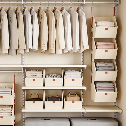 Hanging Closet Organizer 4 Tier, Clothes Hanging Shelves with Foldable Storage Baskets, Space-Saving Closet System for Bedroom, Home, Dorm, RV, Hat, Bags, Shoes