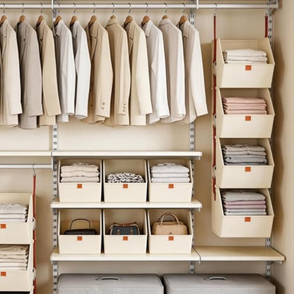 Hanging Closet Organizer 4 Tier, Clothes Hanging Shelves with Foldable Storage Baskets, Space-Saving Closet System for Bedroom, Home, Dorm, RV, Hat, Bags, Shoes