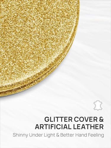 OMIRO 1X/10X Magnifying Compact Mirror with PU Leather, Ultra-Portable for Purses and Travel, Round Gold - color: Gold