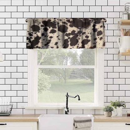 Highland Cowhide Valance Curtain, Brown Cow Rustic Western Farmhouse Animals Skin Wildlife Fur Print Blackout Short Window Treatment for Kitchen Bedroom, 54x18inch - color: Cowhide-9