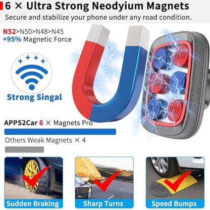 APPS2Car Magnetic Phone Holder for Car, 14-Inch Anti-Shake Windshield Phone Mount for Truck [Flexible Long Arm], Gooseneck Cell Phone Car Mount [6 Strong Magnets] Fit for iPhone & Android Smartphones