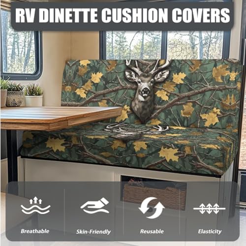 Deer Hunting Camo Pattern 3 PCS RV Dinette Cushion Covers Wear-Resistan Camper Seat Covers Dinette Booth Camper Cushion Pillow Cover Sofa Slipover for Travel Trailer Couch - color: Deer Hunting Camo