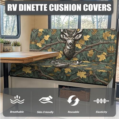 Deer Hunting Camo Pattern 3 PCS RV Dinette Cushion Covers Wear-Resistan Camper Seat Covers Dinette Booth Camper Cushion Pillow Cover Sofa Slipover for Travel Trailer Couch - color: Deer Hunting Camo