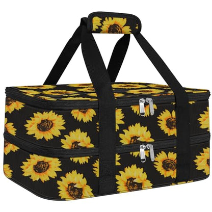 esouler Double Insulated Casserole Carrier Bag Hot & Cold Food Carrier Bag Lasagna Holder Lunch Bag for Picnics, Parties, Travel, Fits 9 x 13 Inches Casserole Dish-Sunflower - color: Sunflower, size: 16x10x7.2 in