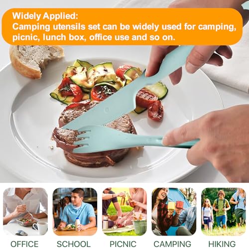 Travel Utensils Set with Case, Camping Utensils Wheat Straw Reusable Utensils Set With Case, Knife Fork and Spoon Utensils for Lunch Box (6 Pack) - color: Green, Light green, Blue, Light blue, Orange, Yellow