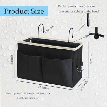 Bedside Caddy/Bedside Hanging Storage Bag Multi-Function Caddy for Bunk bed Hospital Beds Dorm Bed Rails, Holders Books Glasses Phones Magazine（2pc Black） - color: 2pc Black