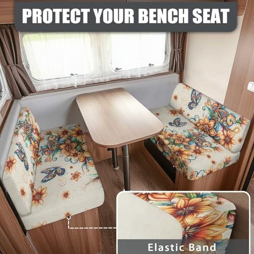 Rv Dinette Cushion Covers Lightweight Furniture Protector for Rv Camper Car Bench Cover with Boho Flower Butterfly Print - Rv Couch Cover Replacement for Rv Camper - color: Boho Flower Butterfly