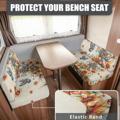 Rv Dinette Cushion Covers Lightweight Furniture Protector for Rv Camper Car Bench Cover with Boho Flower Butterfly Print - Rv Couch Cover Replacement for Rv Camper - color: Boho Flower Butterfly