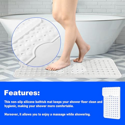 Silicone Bath Tub Mat Non Slip, 36"x16" Shower Foot Scrubber Mat with Drain Holes and Suction Cups, Upgraded Bathtub and Shower Mats, Machine Washable Bathtub Floor Liner Mats for Bathroom (Clear) - color: Clear
