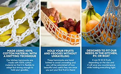 Hanging Fruit Hammock Under Cabinet - 1 Macrame Fruit Hammock with 2PCS Hooks - Handwoven Cotton Basket Storage for Produce, Banana - Boho Kitchen Decor for More Counter Space at Home Boat Camper RV
