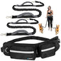 PetAmi Hands Free Dog Leash, Dog Running Leash Belt Bag for Walking, Jogging, Dog Waist Double Zipper Pouch with Poop Bag Dispenser, Dual Padded Handles Reflective Bungee Leash, Double (Black) - color: Black, size: 2 Leashes