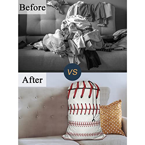Swono 1 Pack Laundry Bag, Softball Baseball Red Lace Over White Background 28x40 Inches Rips & Tears Resistant Large Dirty Clothes Storage Bag, Heavy Duty Laundry Hamper Liner for Home - color: Softball