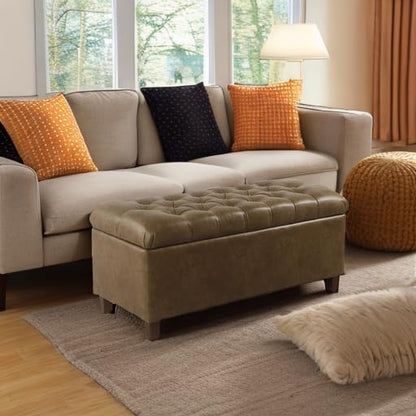 HomePop 40" Button Tufted Storage Bench - Distressed Brown Faux Leather - color: Distressed Brown Faux Leather