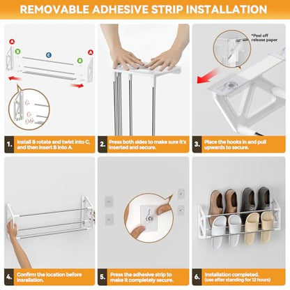 Hanging Shoe Rack,3 Pack Wall Mounted Shoe Rack with Adhesive Slim Shoe Shelf Hanging Organizer Holds 12 Pairs of Shoes Space Saving for RV Camper Entryway White