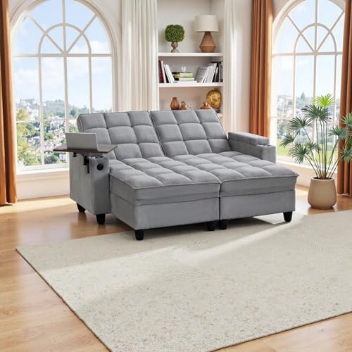 70.9'' Double Chaise Lounge with 360 degree rotatable side table, Comfy Corduroy Indoor Lounge Chair with Armrest Storage, Cup Holder, USB Port, and Pillow for Living Room or Bedroom (light gray) - color: 13light Gray