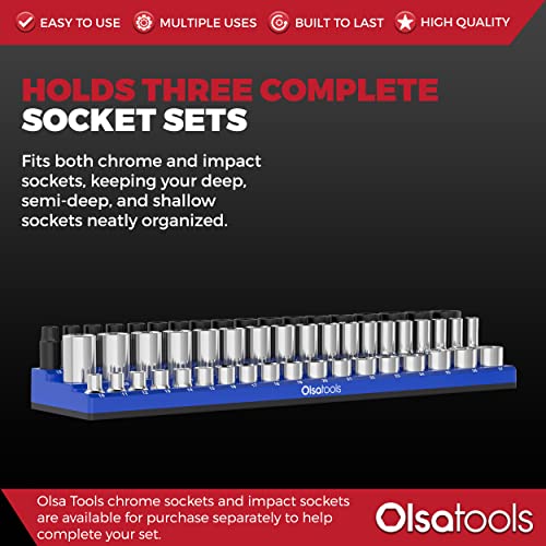 Magnetic Socket Holder with 3 Rows by Olsa Tools - color: Blue, size: 1/2-Inch Drive, Metric