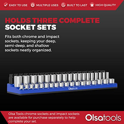 Magnetic Socket Holder with 3 Rows by Olsa Tools - color: Blue, size: 1/2-Inch Drive, Metric