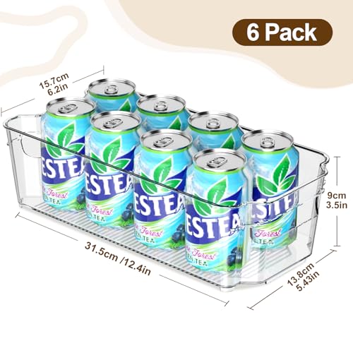 Clear Fridge Organizer, Refrigerator Organizer Bins with Handle, Freezer, Kitchen Cabinet, Pantry Organization, BPA Free Fridge Organizers (12.4 inch 6 Pack) - size: 12.4 inch 6 Pack